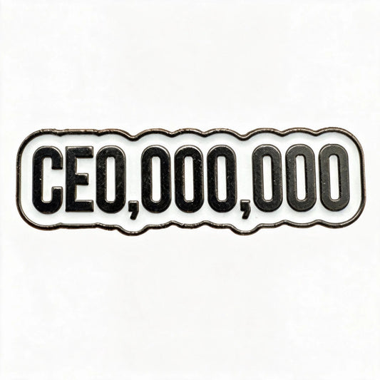 A rectangular enamel phone sticker with the text 'CEO,000,000' in bold black lettering on a white background, outlined with a distressed silver metal border.