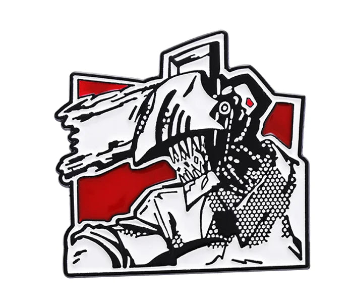 Decorative metal sign with a stylized design of a person holding a gun and a red heart on a white background.