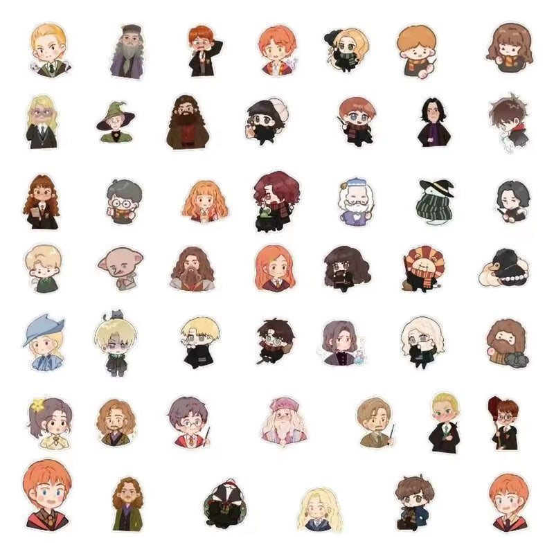 Collection of cartoon character figurines arranged in a grid on a white background