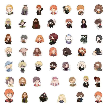 Collection of cartoon character figurines arranged in a grid on a white background