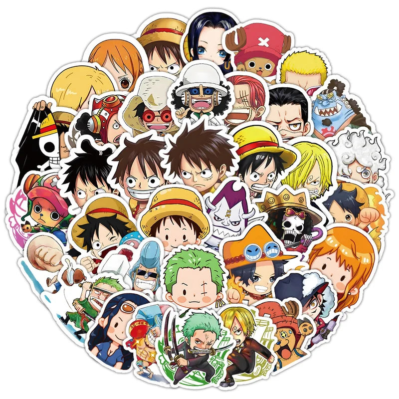 Collection of anime character stickers on a white background