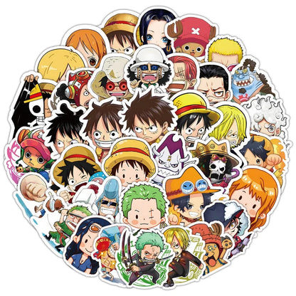 Collection of anime character stickers on a white background