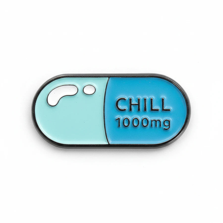 Pill-shaped badge with 'CHILL 1000mg' text on a white background