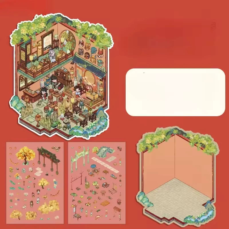 2.5D Chinese House DIY PET Sticker Set | Small | Easy