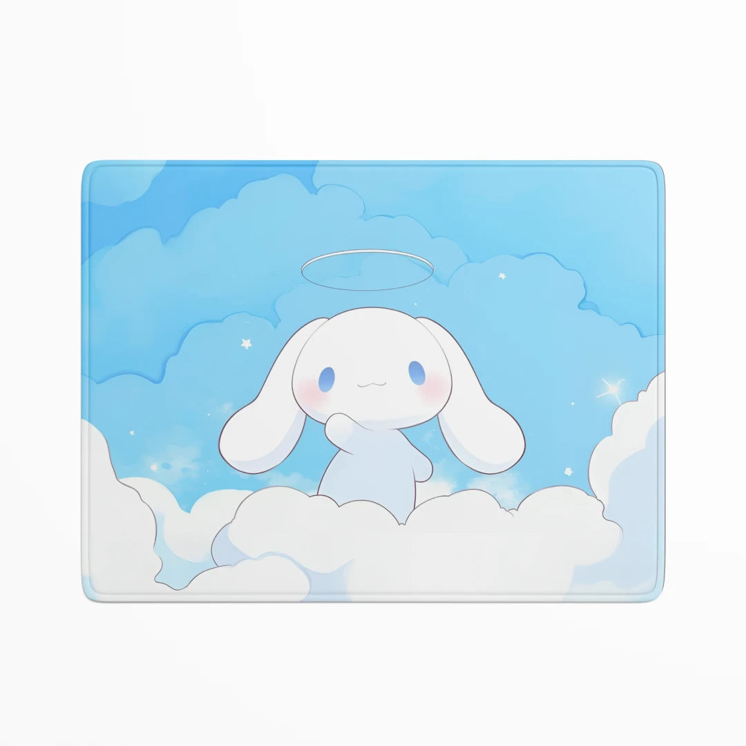 Cartoon character on a blue background with clouds