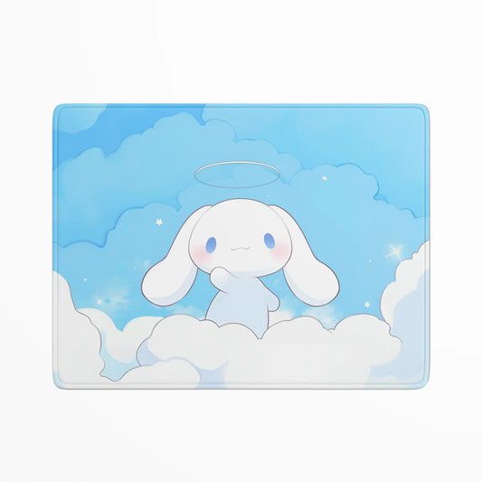 Cartoon character on a blue background with clouds