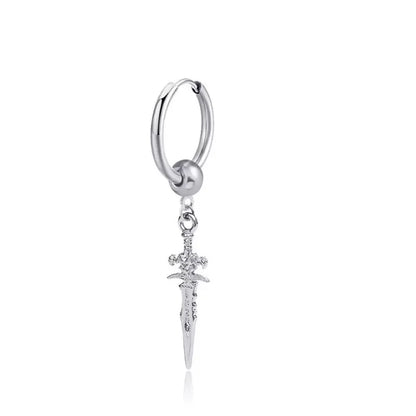 Dangling Sword Silver Color Clip On Earrings Unisex