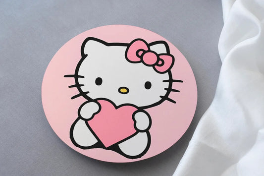 hello kitty print on circular mdf coaster