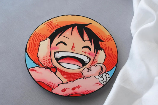 One Piece Luffy print on circular mdf coaster