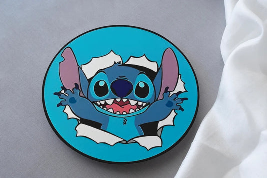 stitch print on circular mdf coaster