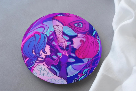 Arcane Jinx and Vi print on circular mdf circular coaster