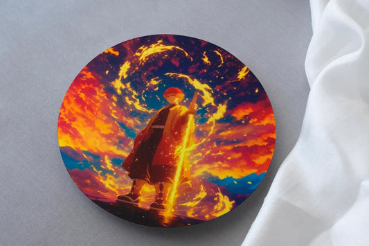 zenitsu demon slayer print on circular mdf circular coaster