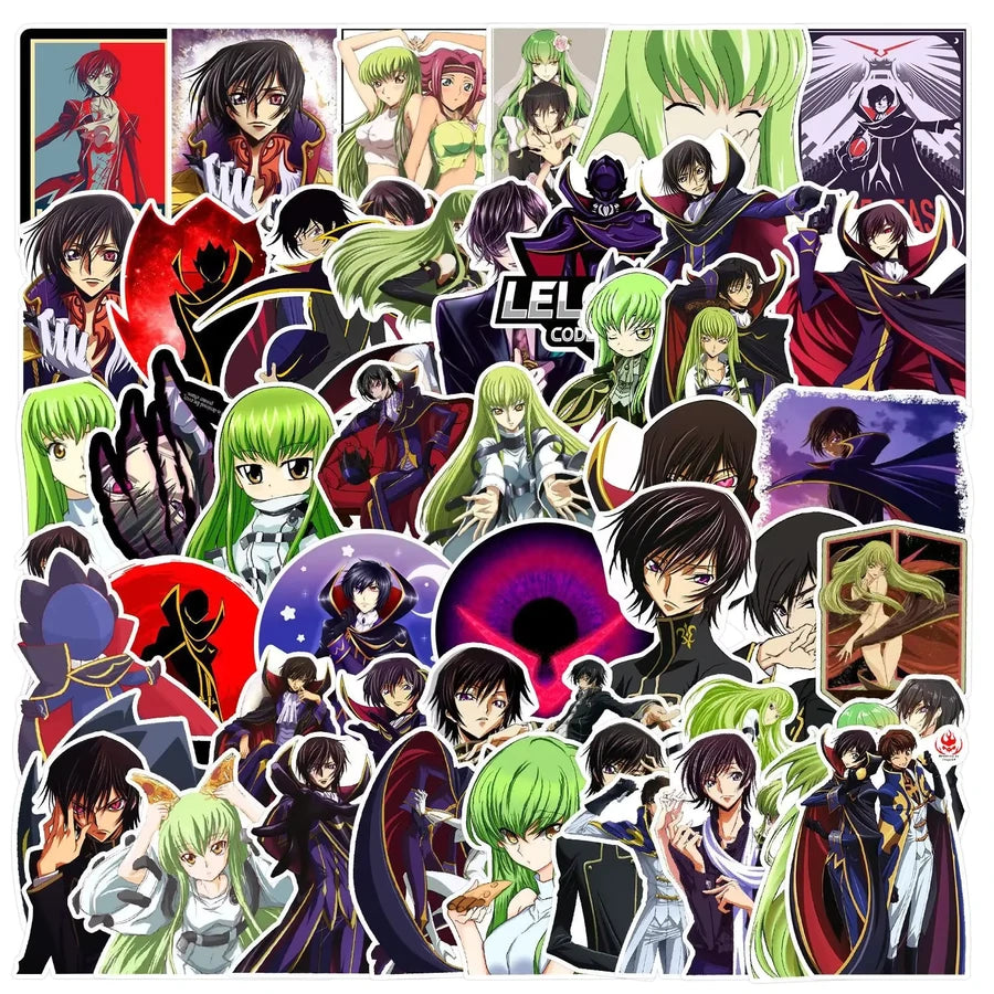 Collection of anime-style character stickers with a prominent 'LELOUCH CODE GEASS' logo.