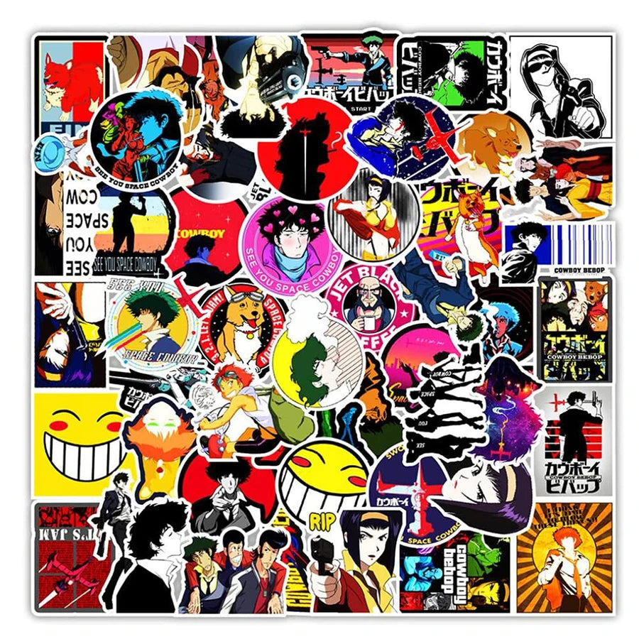 Collection of various anime-style stickers on a white background