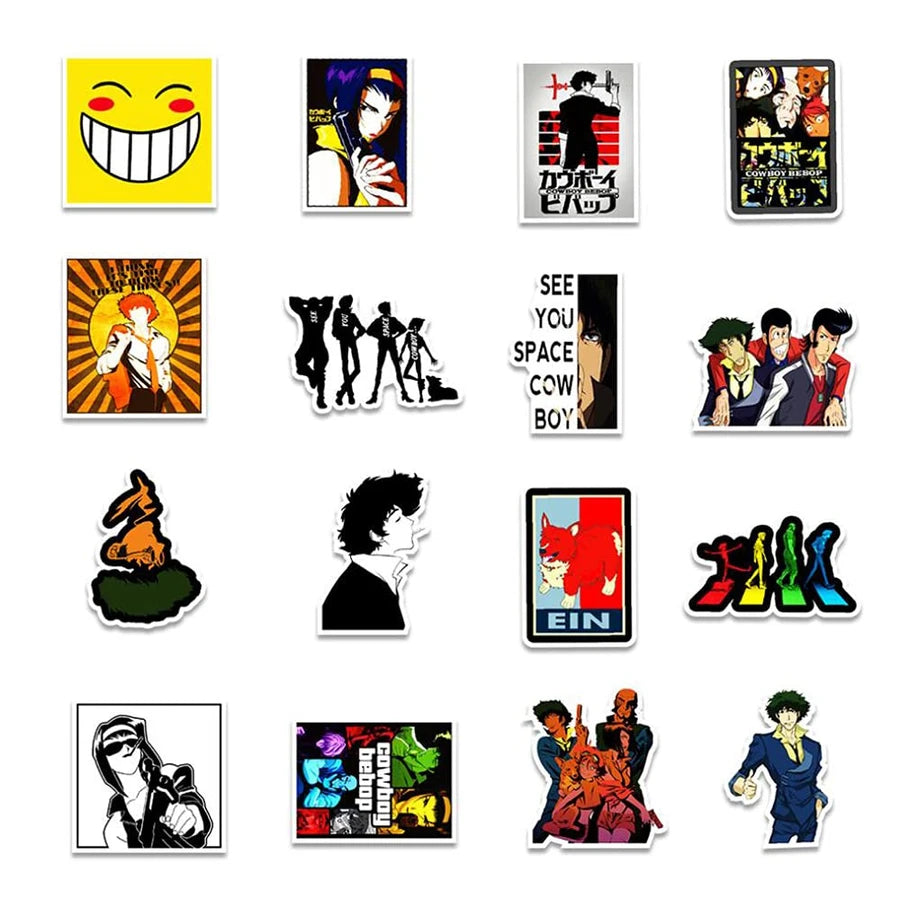 Collection of anime-style stickers on a white background