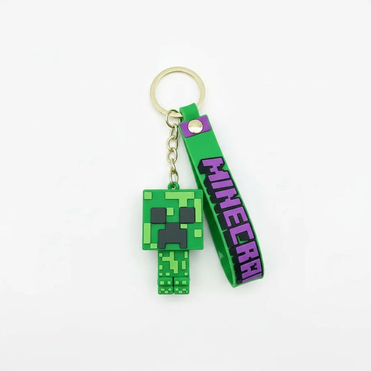 Minecraft-themed keychain with pixelated character and 'Minecraft' text on a white background