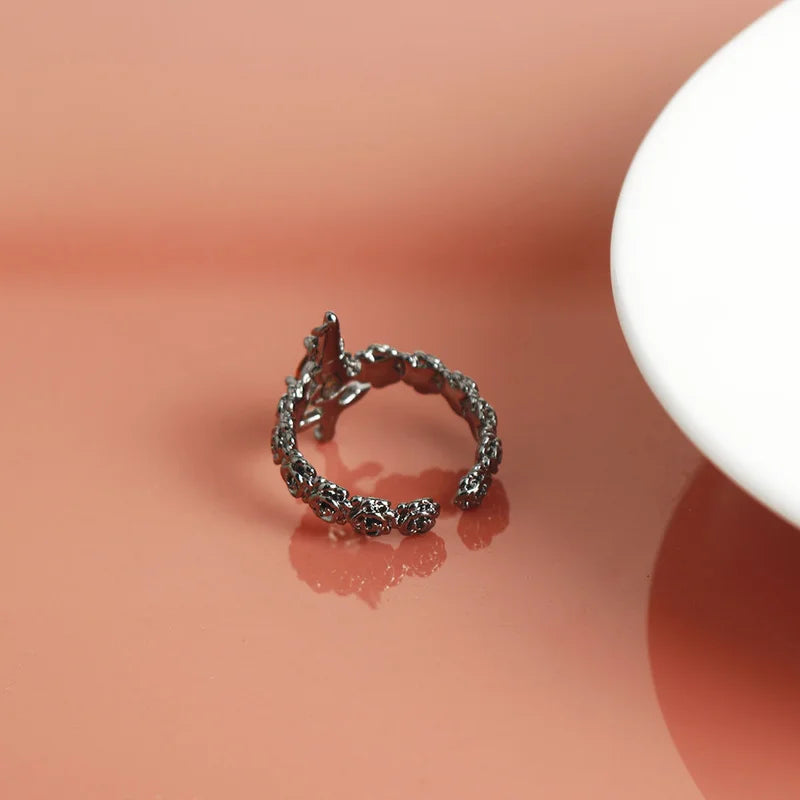 Crimson Heart Ring with a Cross Gothic Style with Ornate Pattern 