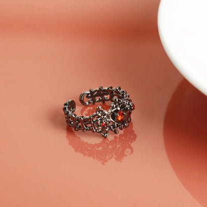 Crimson Heart Ring with a Cross Gothic Style with Ornate Pattern 