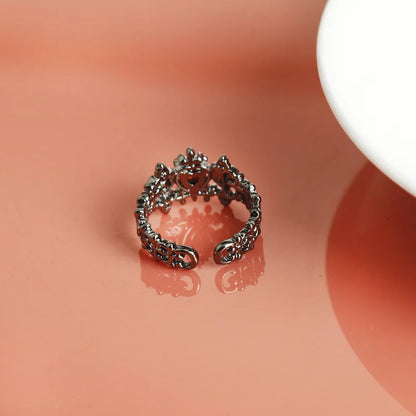 Crimson Heart Ring with a Cross Gothic Style with Ornate Pattern 