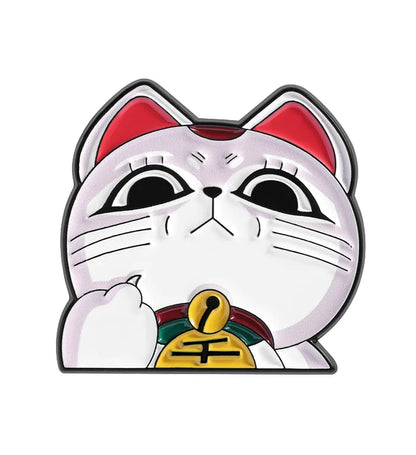 Maneki-neko cat-shaped lapel pin with a white background