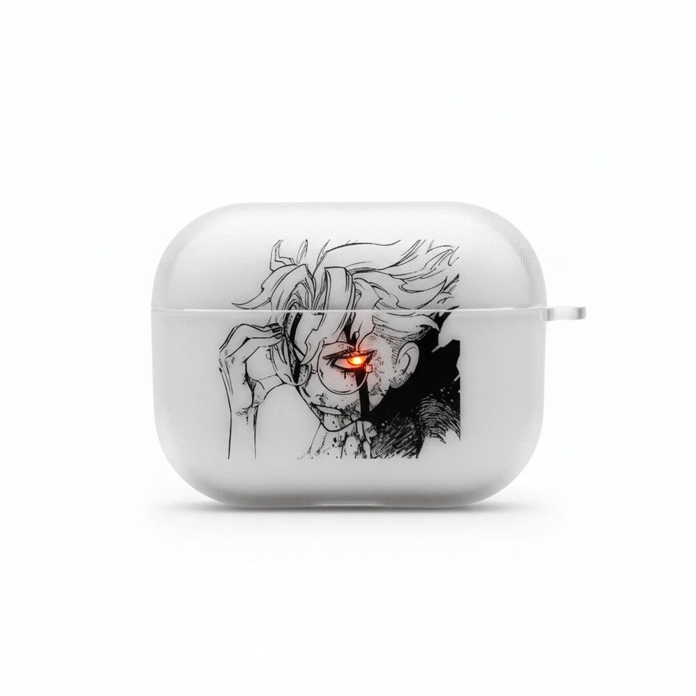 White airpod case with anime character design on a white background