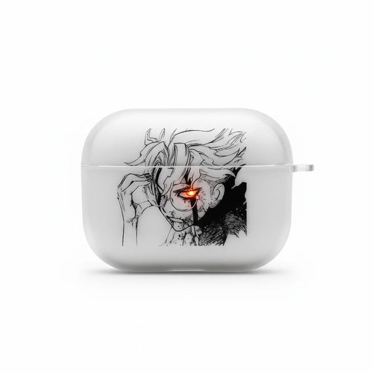 White airpod case with anime character design on a white background