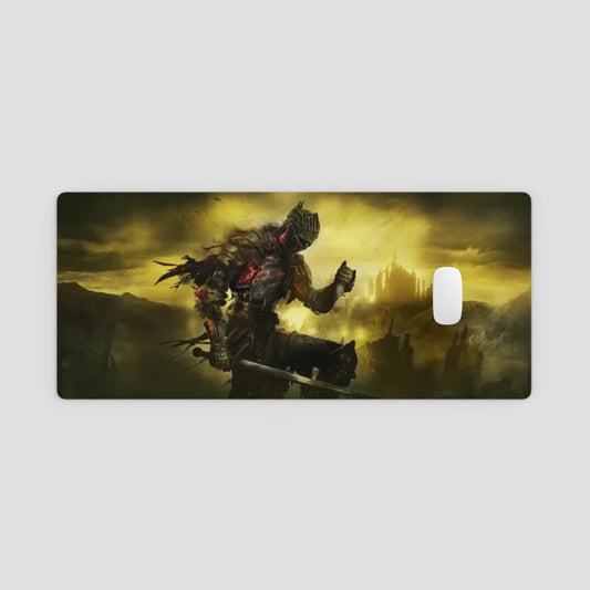 Phone case with warrior and dragon design on a gray background