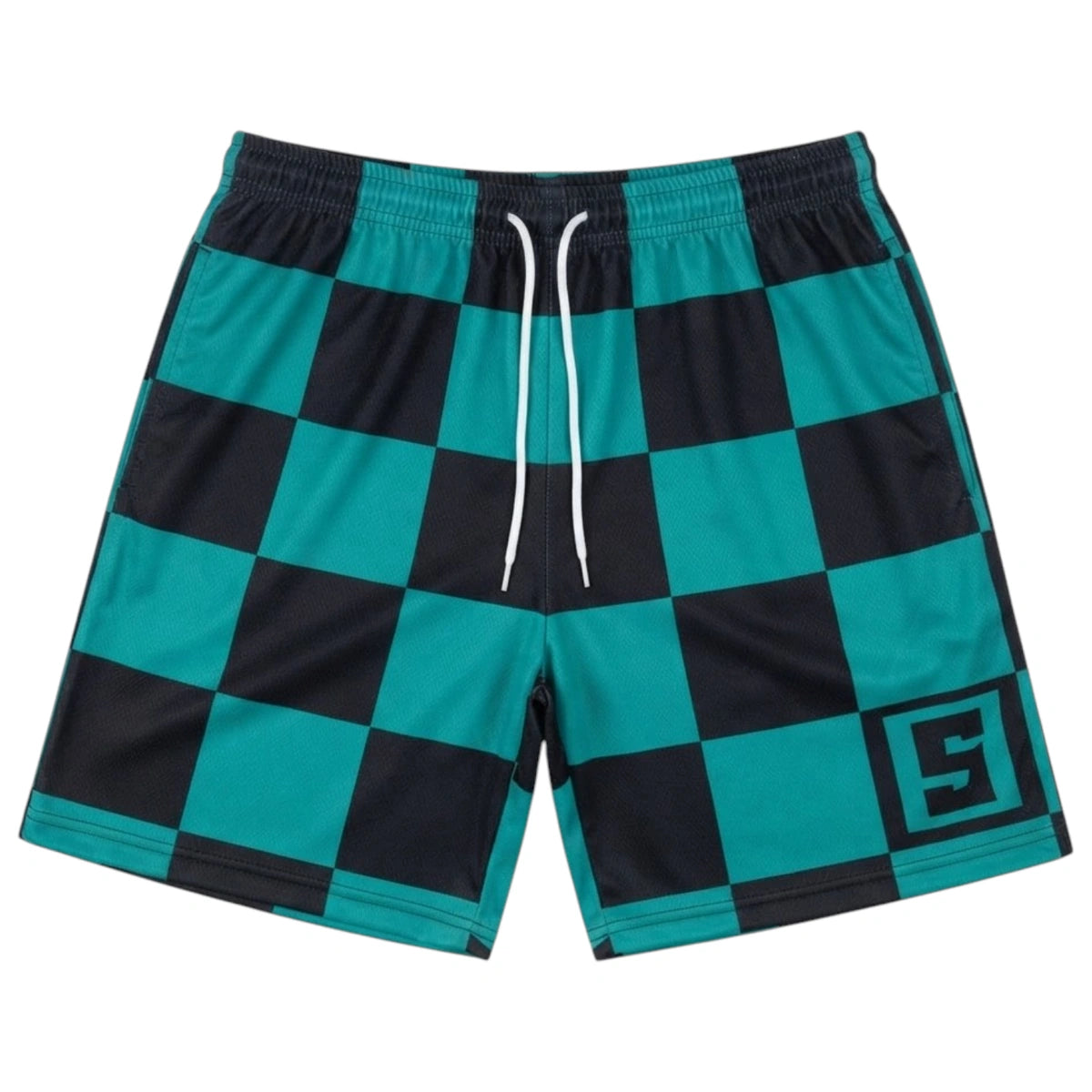 demon slayer tanjiro kimono green and black square pattern mesh shorts from inkbee store lebanon