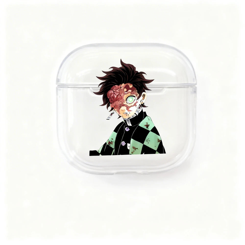 Clear case with an illustration of a character on a white background