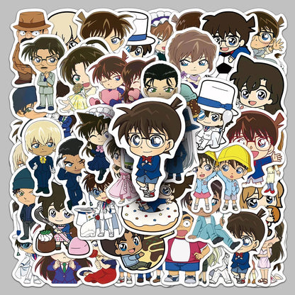 Collection of cartoon character stickers on a gray background