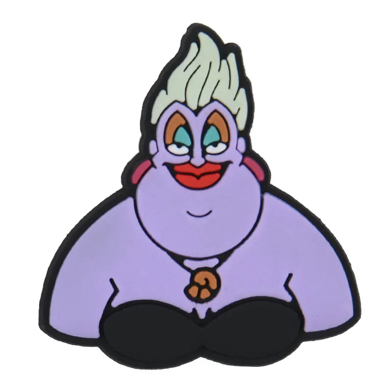 Cartoon character with purple shirt and black pants on a white background