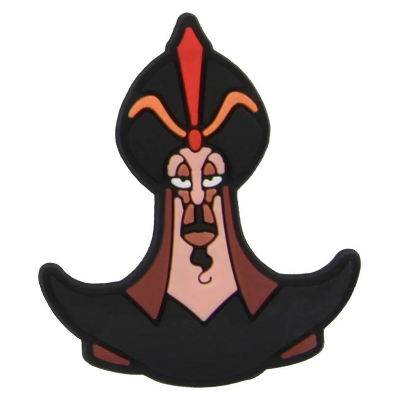 Cartoon character with a black outfit and red headpiece on a white background