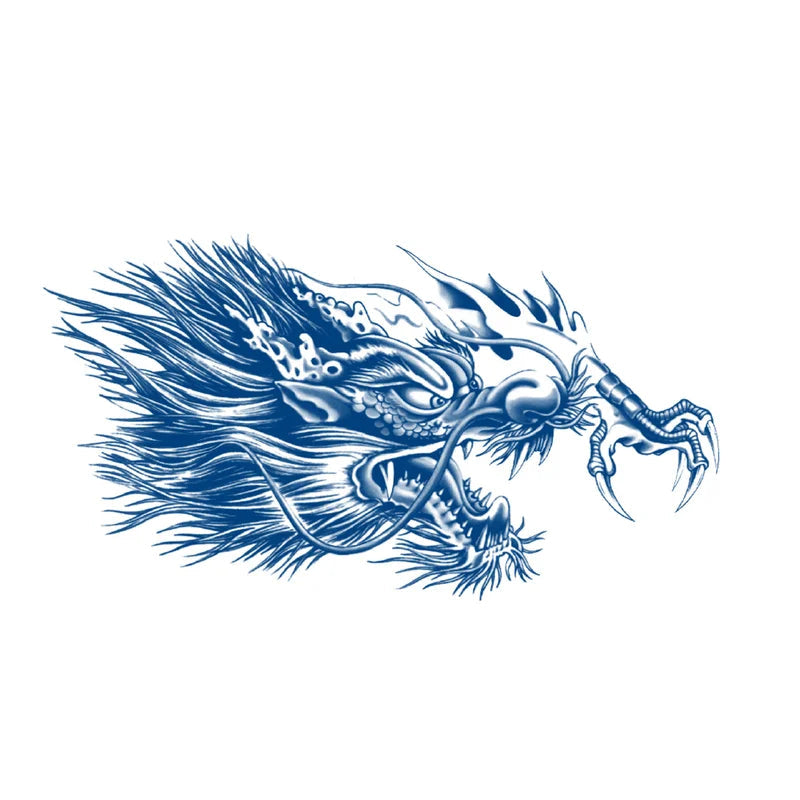 Blue dragon tattoo on a white background