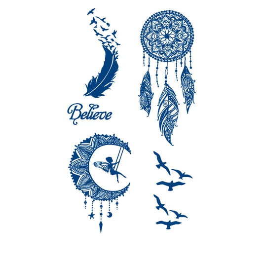 Spiritual Mix Dreamcatcher and Birds Semi-Permanent Jagua Tattoos