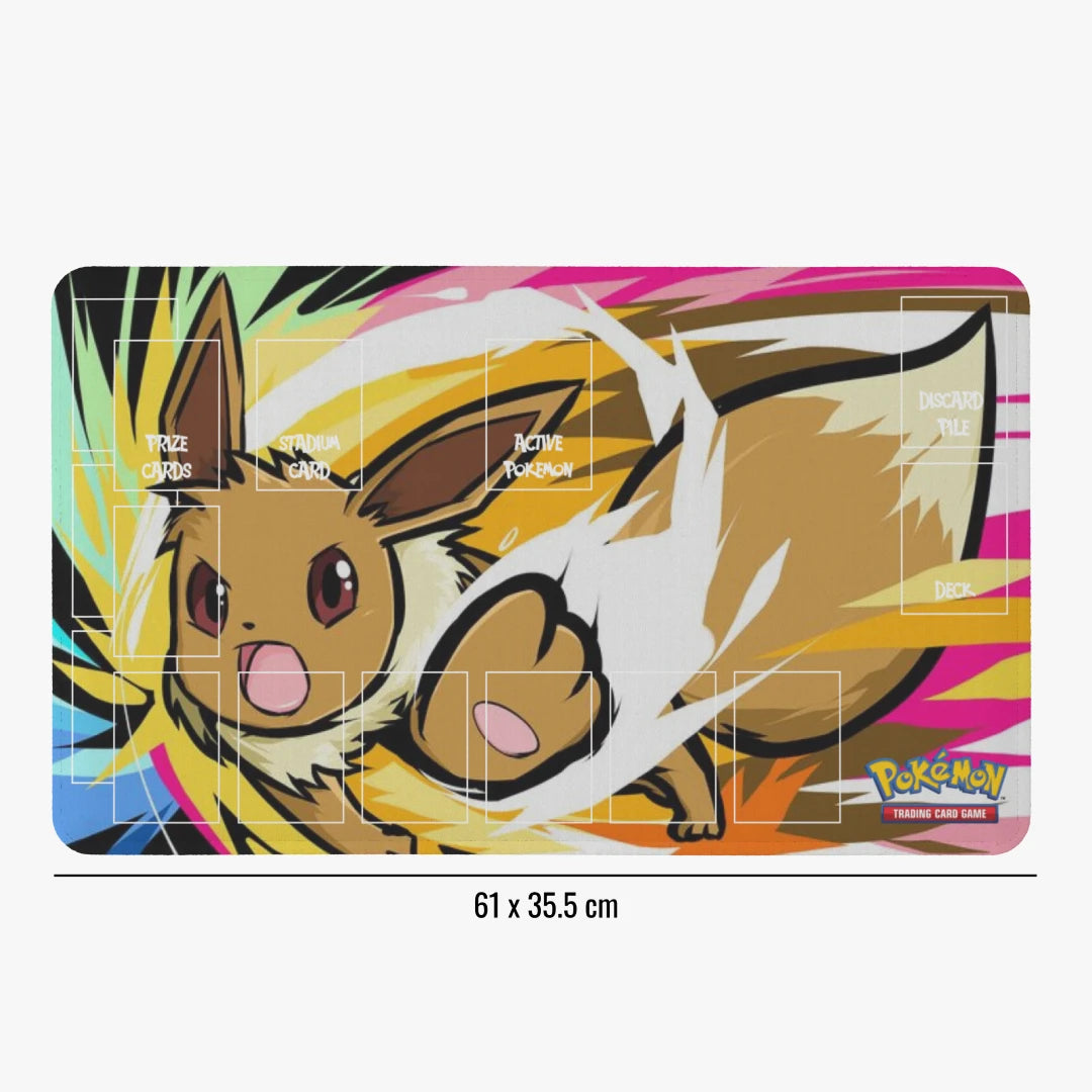 Pokémon trading card game playmat with Eevee design on a white background
