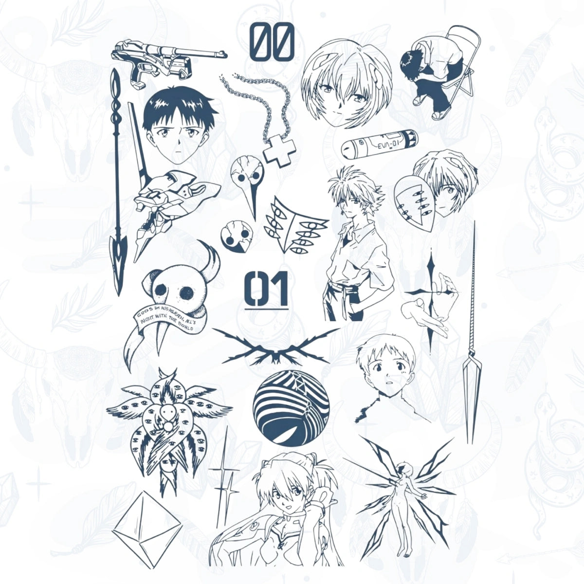 neon genesis evangelion anime semi permanent tattoos set from inkbee store lebanon