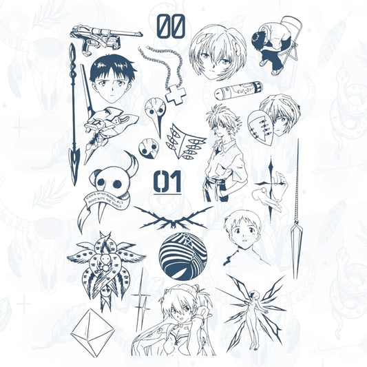 neon genesis evangelion anime semi permanent tattoos set from inkbee store lebanon