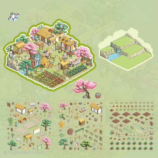 pixelated farm village diy pet sticker set