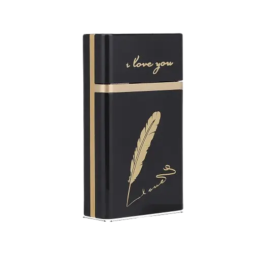 Feather Design Rechargeable Cigarette Case with Lighter - USB Rechargeable Electronic Windproof Flameless Cigarette Lighter