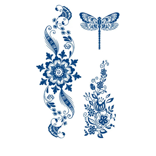 Floral Dragonfly Semi-Permanent Jagua Tattoo