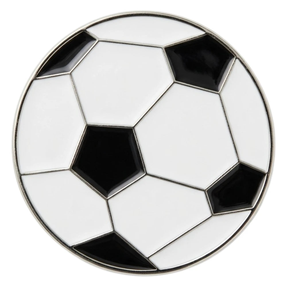Soccer ball-shaped object with black and white pattern on a white background