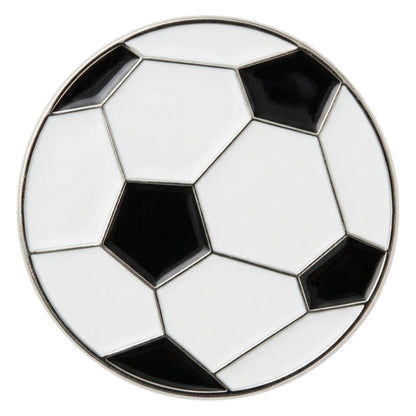 Soccer ball-shaped object with black and white pattern on a white background