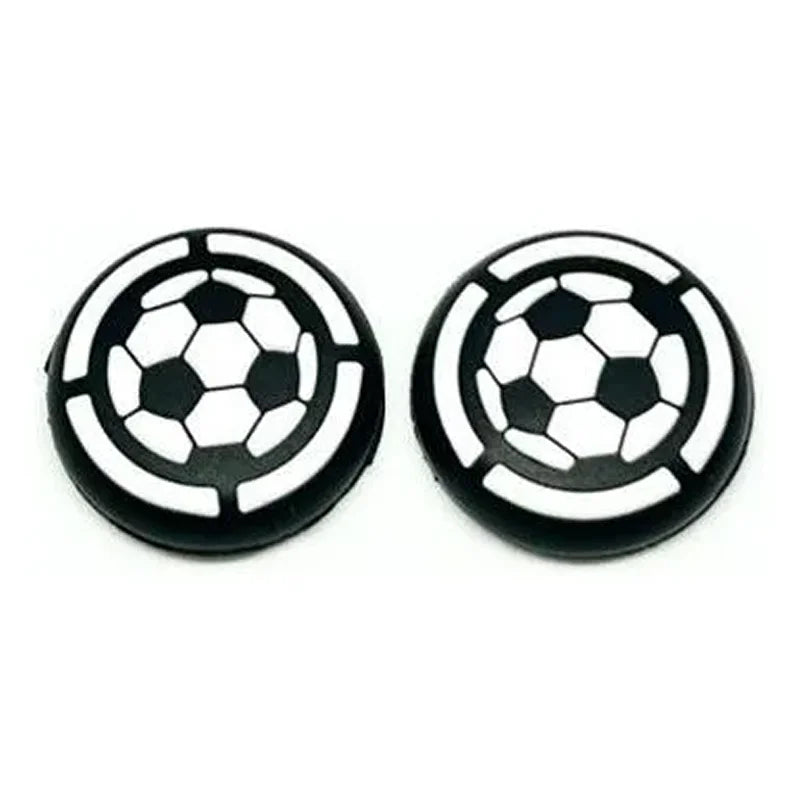 Two black and white soccer ball designs on a white background