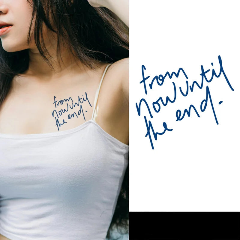 From now until the end semi-permanent jagua tattoo on a females chest