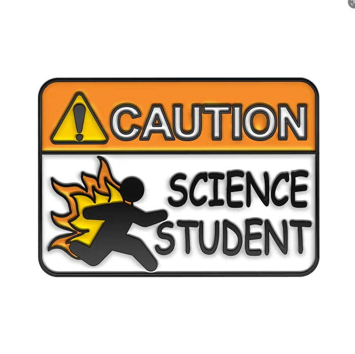 Caution sign with a science student icon on a white background