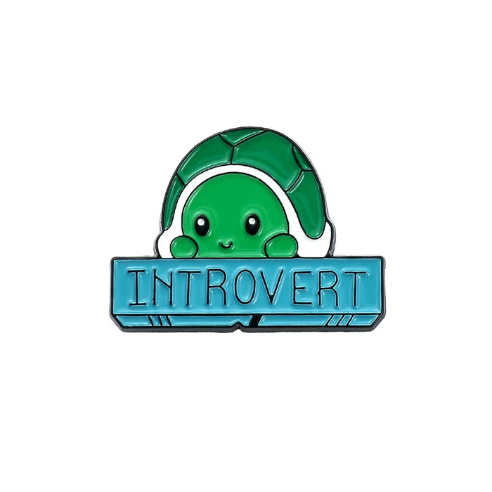 turtle hiding in shell with introvert as text enamel pin
