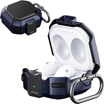 Armored Navy Blue Case with Lock for Galaxy Buds Live and Galaxy Buds 2 and Galaxy Buds 2 Pro and Galaxy Buds FE and Galaxy Buds Pro