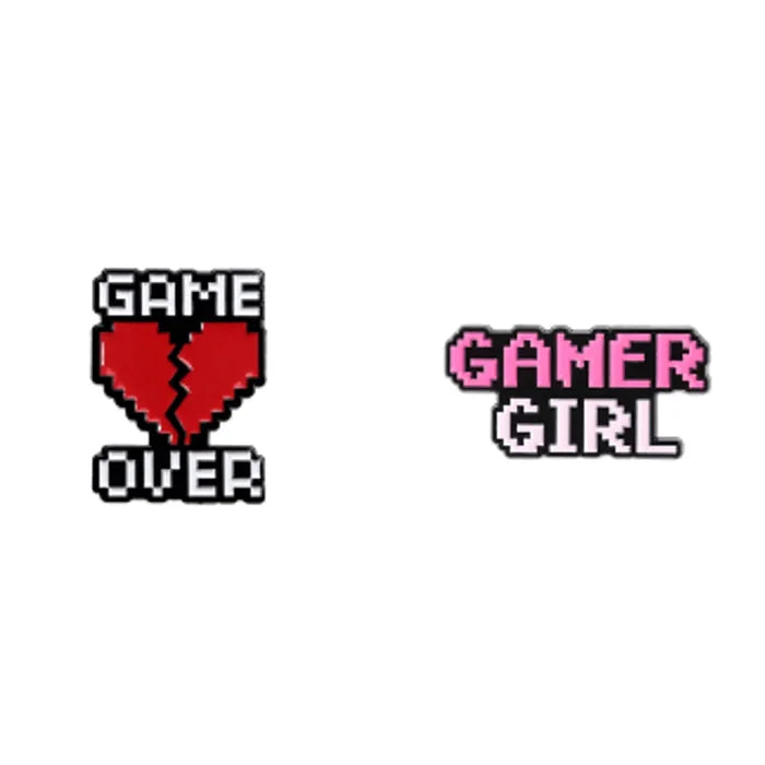 Pixelated 'Game Over' heart symbol with 'Gamer Girl' text on a white background