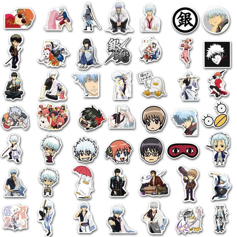Collection of anime character stickers on a white background