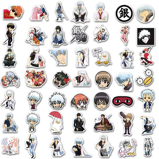 Collection of anime character stickers on a white background
